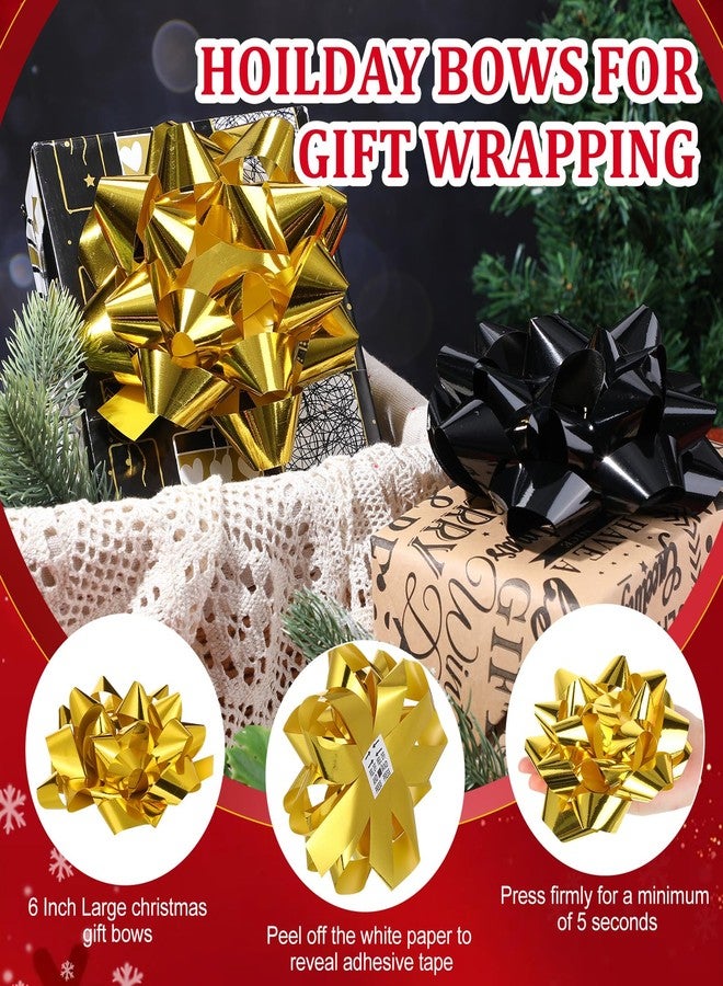 Yilloog 12 Pcs Christmas Large Gift Bow 6 Inch Xmas Ribbon Bows for Gift Wrapping Self Adhesive Big Gift Bows Assortment Color Star Metallic Bows for Holiday Presents Box (Black, Gold) - Image 2